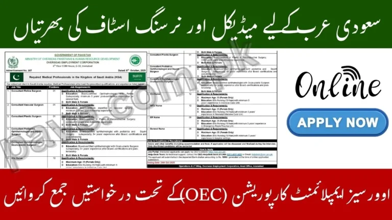 Government of Pakistan Announces OEC Saudi Arabia Jobs 2025 – Medical & Nursing Staff Required 5 Government of Pakistan Announces OEC Saudi Arabia Jobs 2025