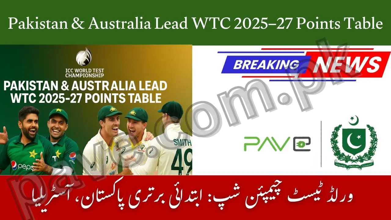 ICC World Test Championship 2025–2027 Points Table – Pakistan & Australia Lead the Rankings 1 ICC World Test Championship 2025–2027 Points Table