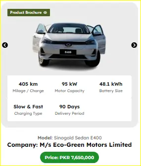 Top 5 E-Taxi Cars in Pakistan 2025 – Best Range, Specs & Price 5 Sinogold Sedan E400