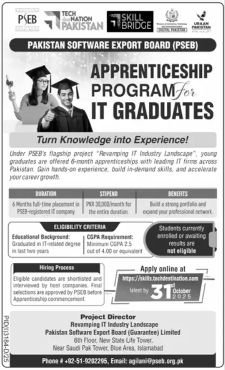 Pakistan Software Export Board Announces PSEB Internship Program 2025 – Registration for IT Graduate Apprenticeships 2 PSEB Internship Program 2025