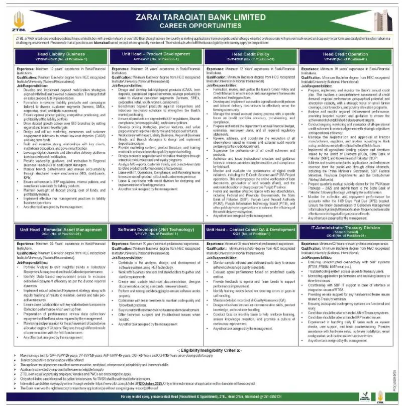 Zarai Taraqiati Bank Jobs 2025 – Latest Career Openings for Professionals in Pakistan 2 Zarai Taraqiati Bank Jobs