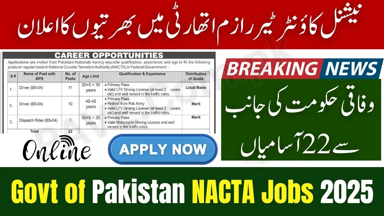 Govt of Pakistan Announces NACTA Jobs 2025 – 22 Vacant Posts Advertised 1 Govt of Pakistan Announces NACTA Jobs 2025