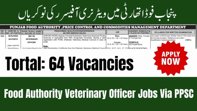 PPSC Announces Punjab Food Authority Veterinary Officer Jobs 2025