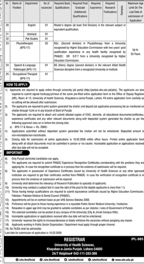 New Teaching Jobs at University of Health Sciences 2026