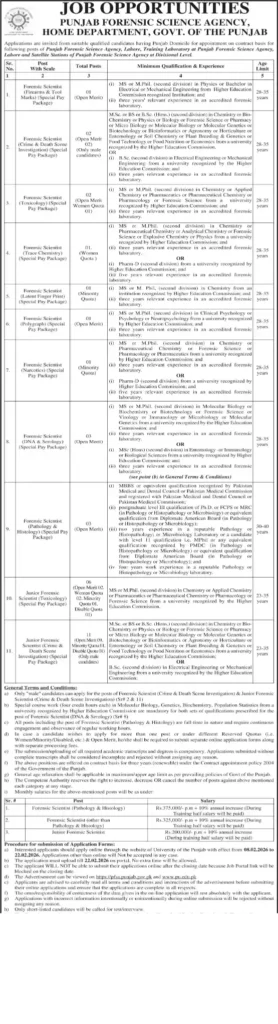 Punjab Forensic Science Agency Jobs 2026 – Forensic Scientist & Junior Scientist Vacancies Announced 6 Punjab Forensic Science Agency Jobs 2026
