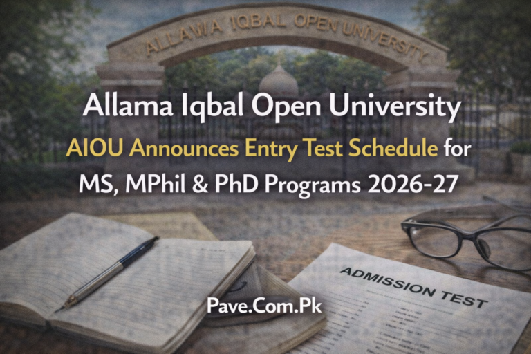 Allama Iqbal Open University AIOU Announces Entry Test Schedule for MS MPhil PhD Programs 2026 27