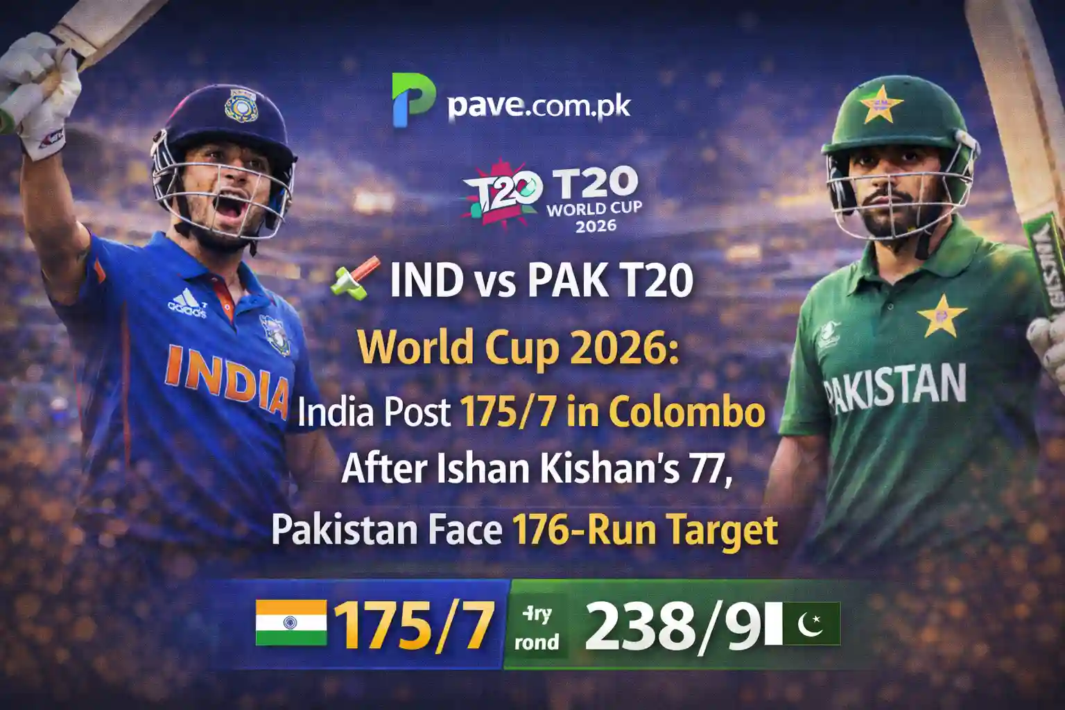 🏏 IND vs PAK T20 World Cup 2026: India Post 175/7 in Colombo After Ishan Kishan’s 77, Pakistan Face 176-Run Target 1 🏏 IND vs PAK T20 World Cup 2026: India Post 175/7 in Colombo After Ishan Kishan’s 77, Pakistan Face 176-Run Target